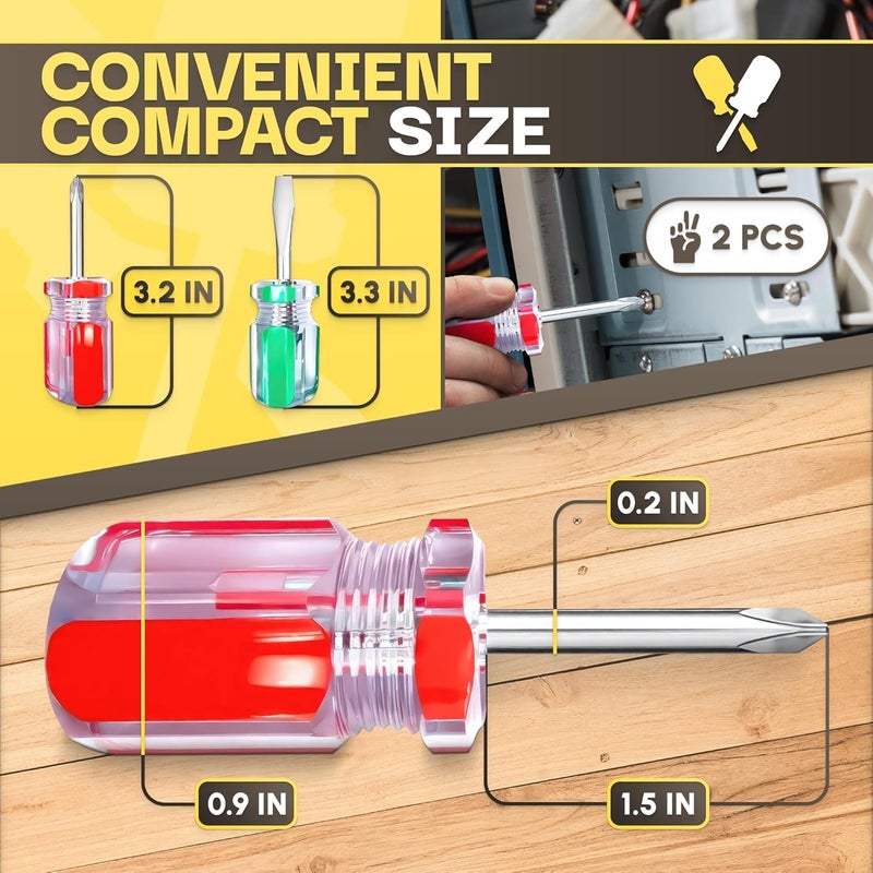 Reluen 2Pcs Flat & Cross Head Screwdrivers â€“ Mini Screwdriver Set â€“ Pocket Slotted & Cross Repair Tool â€“ Compact Magnetic Tip Hand Tools for Tight Spaces, DIY, Home, Car, Electronics, Great as Valentine Gift - Image 2
